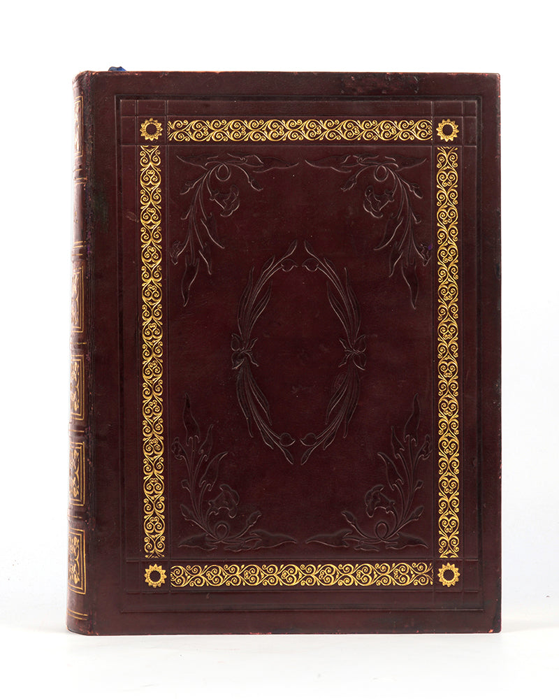 Illustrated Bible, with commentaries of Scott and Henry, edited by Red. John Eadie, bound in full leather with gilt tooled decoration and lettering to spine