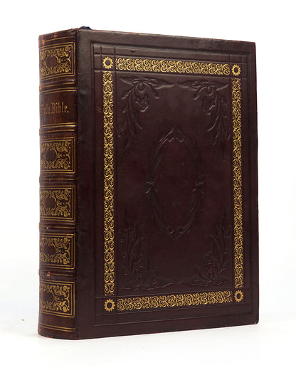 Illustrated Bible, with commentaries of Scott and Henry, edited by Red. John Eadie, bound in full leather with gilt tooled decoration and lettering to spine