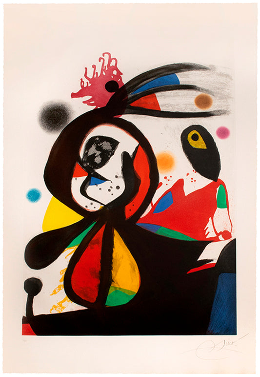 Joan Miro, L'Aigrette Rouge, 1976, etching, aquatint, and carborundum, signed by the artist, from the edition of 50, on Arches paper