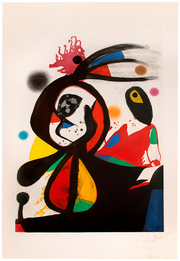 Joan Miro, L'Aigrette Rouge, 1976, etching, aquatint, and carborundum, signed by the artist, from the edition of 50, on Arches paper