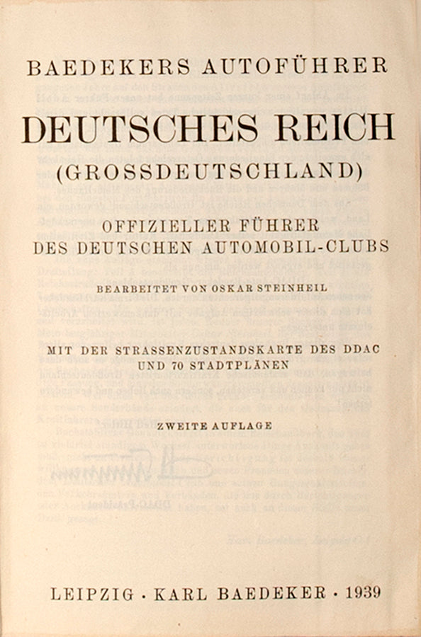 Scarce edition of Baedeker's Autofuhrer, issued in the summer of 1939 with map.