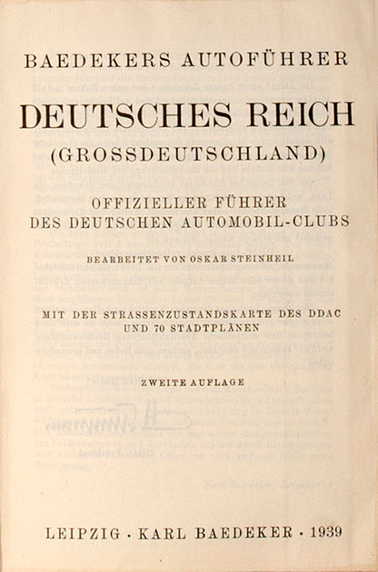 Scarce edition of Baedeker's Autofuhrer, issued in the summer of 1939 with map.