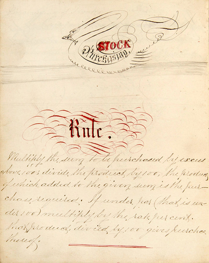 A charming 19th century mathematics workbook focused on sophisticated entreprenurial calculations, completed by John Horsfall, son of a Yorkshire textile magnate.