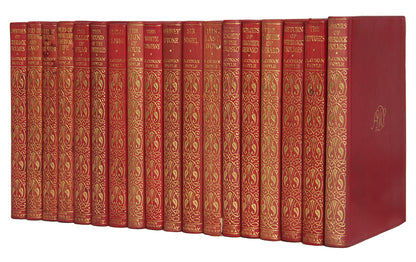A handsome thin paper edition of Sir Arthur Conan Doyle's prose works in a deluxe red calf binding
