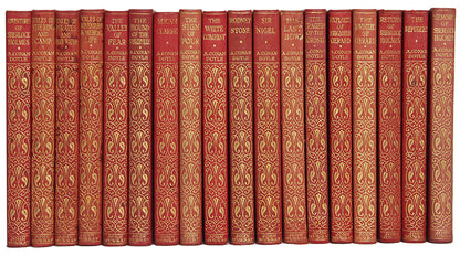 A handsome thin paper edition of Sir Arthur Conan Doyle's prose works in a deluxe red calf binding