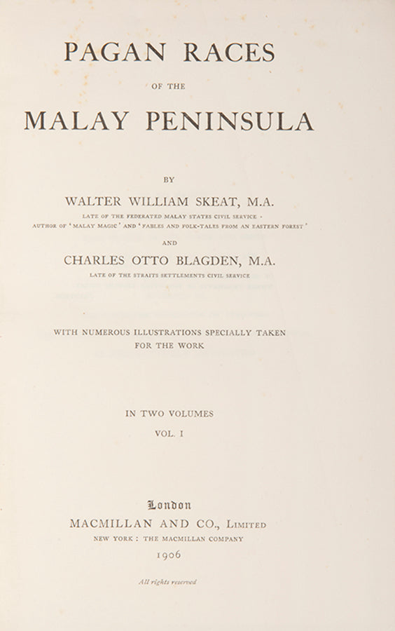 Skeat made various expeditions inland to study native tribes in areas where Europeans had not previously ventured. Pagan Races of the Malay Peninsula is his major work on the subject