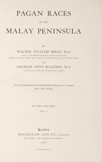 Skeat made various expeditions inland to study native tribes in areas where Europeans had not previously ventured. Pagan Races of the Malay Peninsula is his major work on the subject