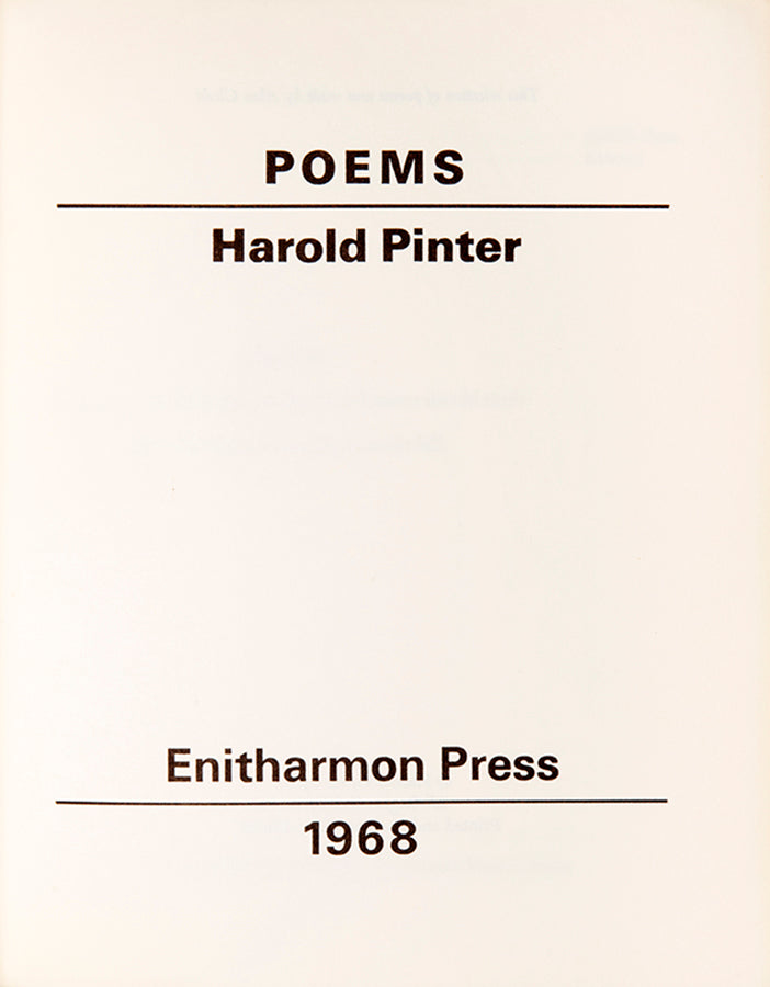 First trade edition of Poems by Harold Pinter.