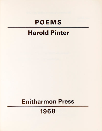 First trade edition of Poems by Harold Pinter.