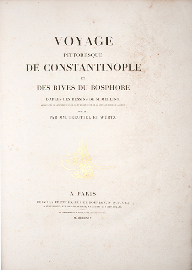 A superior unfolded copy of the first edition of Antoine Melling's magnificent work on Constantinople. 'one of the finest topographical illustrated books ever produced' (Koç). Unfolded examples rarely appear on the market.