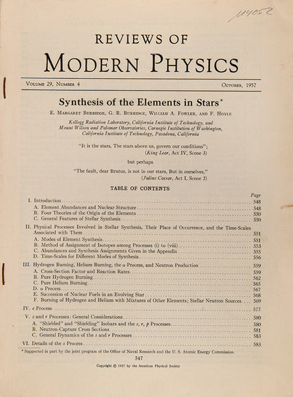 Synthesis of Elements in Stars.