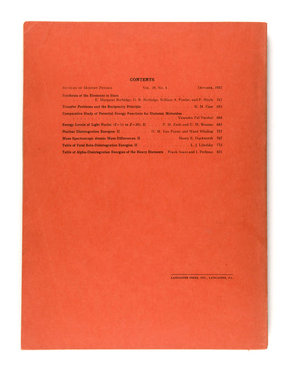 Synthesis of Elements in Stars.