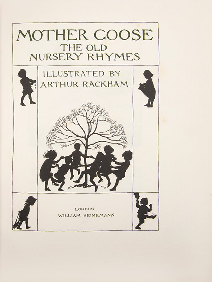 A beautifully illustrated edition of Charles Perrault's Mother Goose Old Nursery Rhymes, illustrated and signed by Arthur Rackham, the deluxe issue with 13 colour illustrations