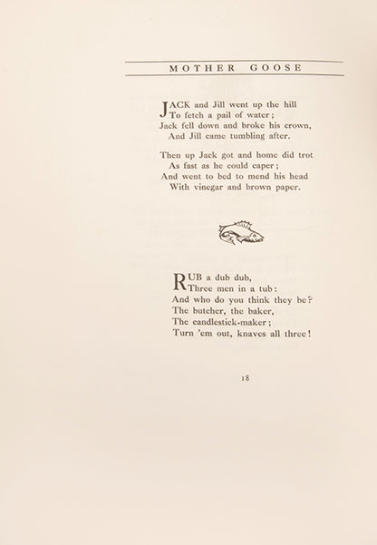 A beautifully illustrated edition of Charles Perrault's Mother Goose Old Nursery Rhymes, illustrated and signed by Arthur Rackham, the deluxe issue with 13 colour illustrations