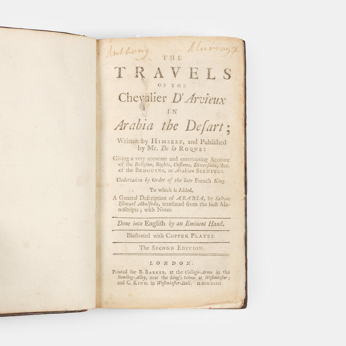 The Travels of the Chevalier D'Arvieux in Arabia the Desart;
