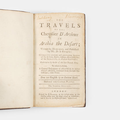 The Travels of the Chevalier D'Arvieux in Arabia the Desart;