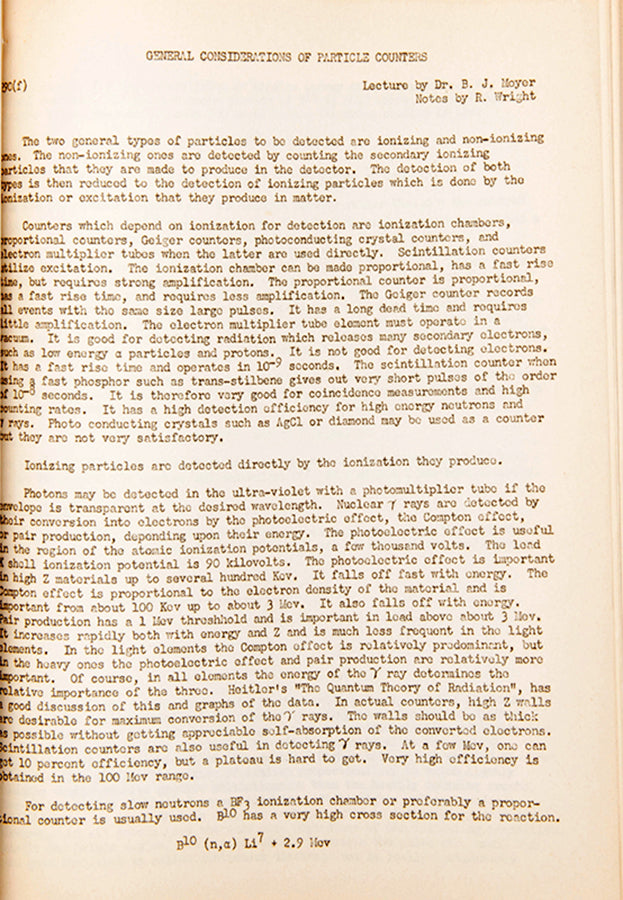 Rare set of mimeographed lecture notes from an experimental physics course connected with Berkeley's Radiation Laboratory, with chapters by three Nobel Prize winners, 1950.