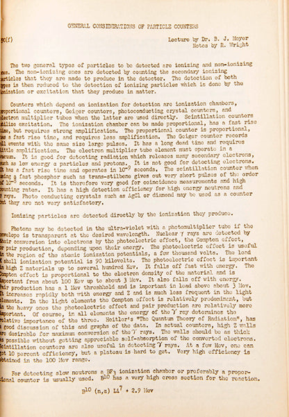 Rare set of mimeographed lecture notes from an experimental physics course connected with Berkeley's Radiation Laboratory, with chapters by three Nobel Prize winners, 1950.