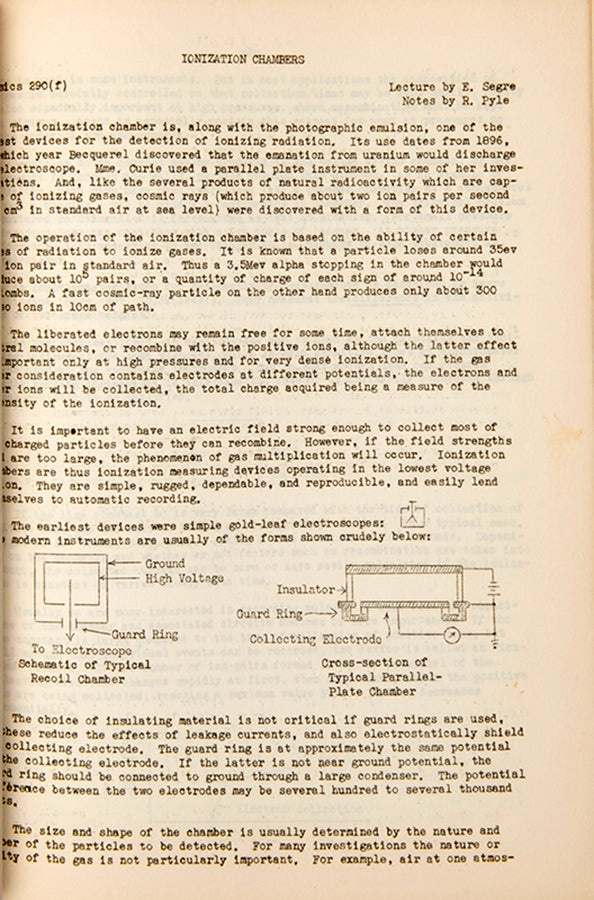 Rare set of mimeographed lecture notes from an experimental physics course connected with Berkeley's Radiation Laboratory, with chapters by three Nobel Prize winners, 1950.