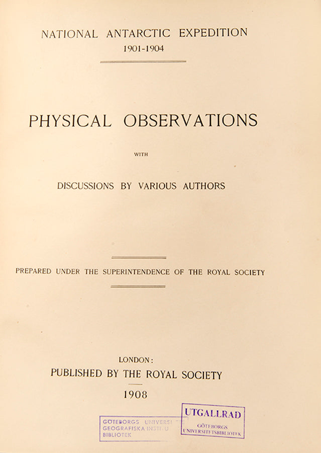 Physical Observations is notable for the series of eight lithographs of aurora observations including seven of aurora effects on thick brown paper