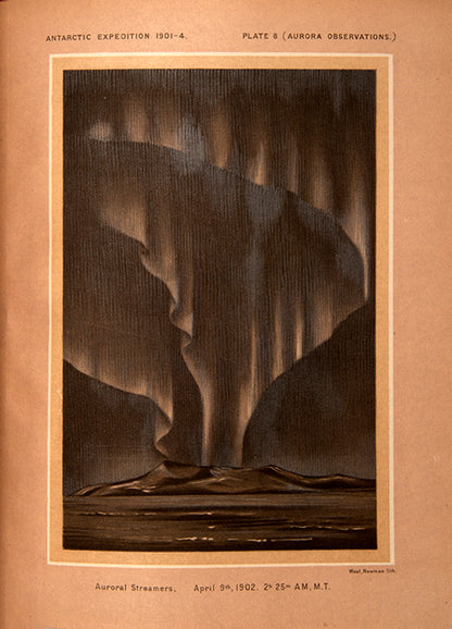 Physical Observations is notable for the series of eight lithographs of aurora observations including seven of aurora effects on thick brown paper