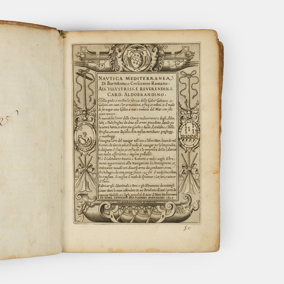 The 1607 second edition of the maritime classic Nautica Mediterranea by Bartolomeo Crescenzi, with the rare portolan chart of the Mediterranean.