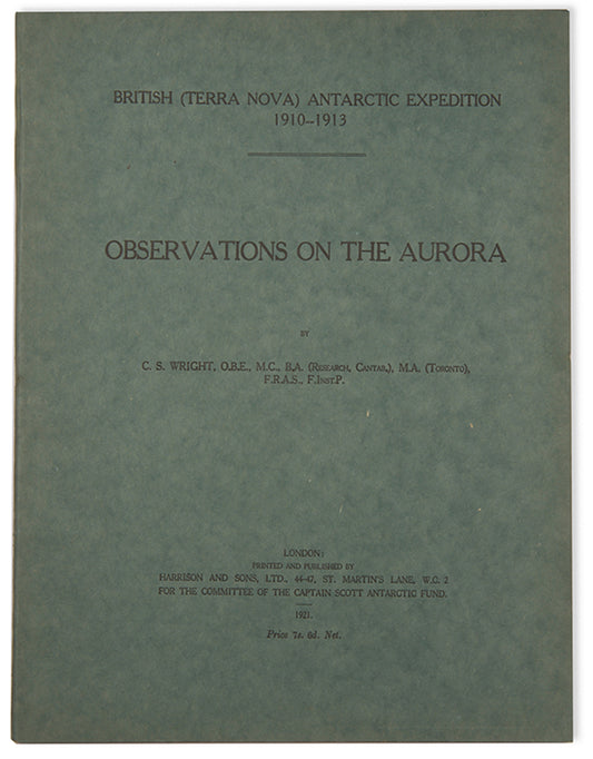 An official report into the auroral observations made at Cape Evans and Cape Adare during Captain Scott's 'Terra Nova' expedition.