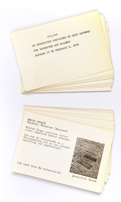 955,000 is the catalogue for an exhibition organised by Lucy Lippard at the Vancouver Art Gallery.
