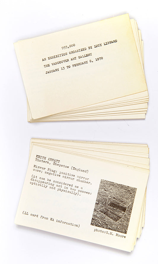 955,000 is the catalogue for an exhibition organised by Lucy Lippard at the Vancouver Art Gallery.