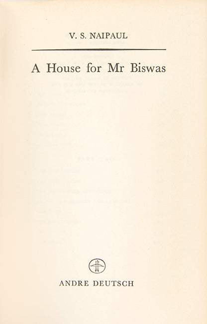 First edition of A House for Mr Biswas by V.S. Naipaul.