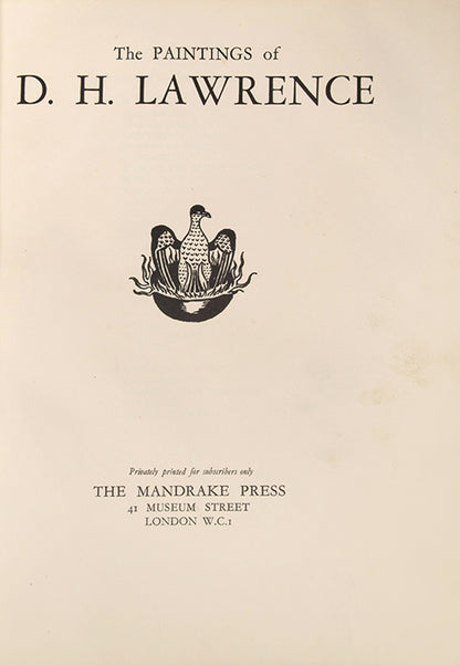 First edition of The Paintings of D.H. Lawrence, inscribed by the publishers.