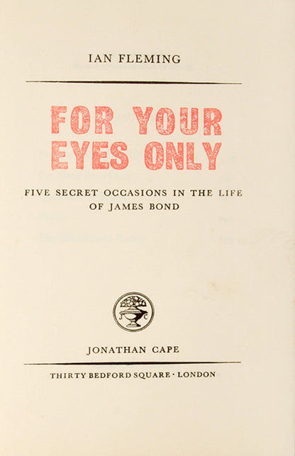 First edition of For Your Eyes Only by Ian Fleming, the eighth Bond book.