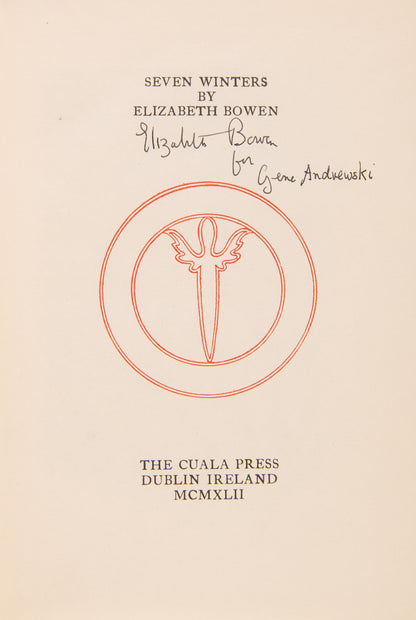 First edition of Seven Winters by Elizabeth Bowen, one of 450 copies, inscribed by the author.