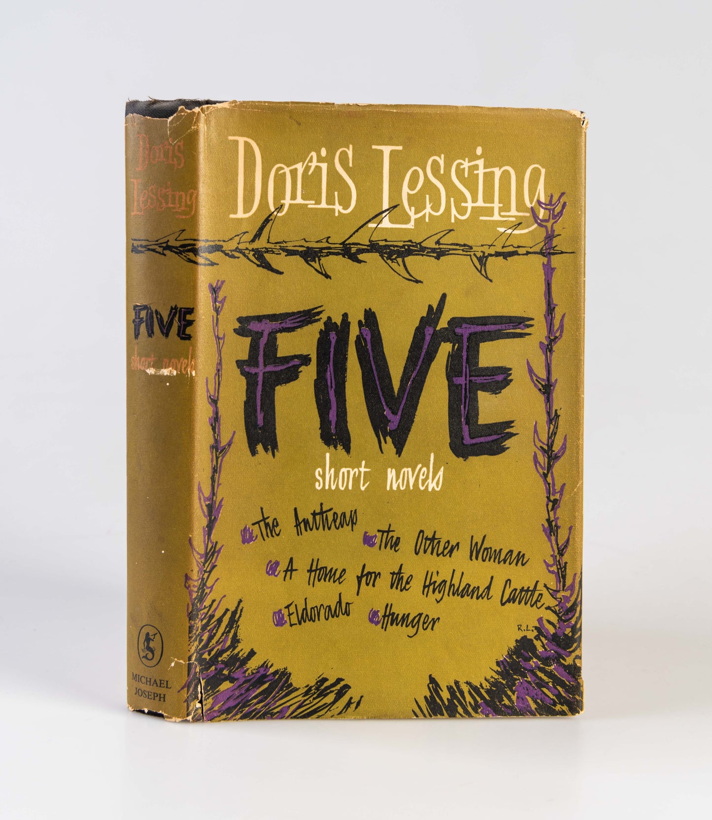 First edition of Five by Doris Lessing, with a slip of paper signed and dated by the author