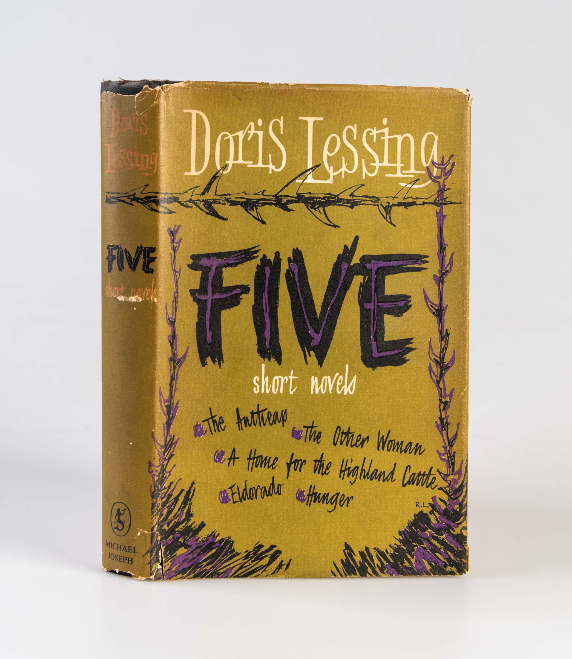 First edition of Five by Doris Lessing, with a slip of paper signed and dated by the author