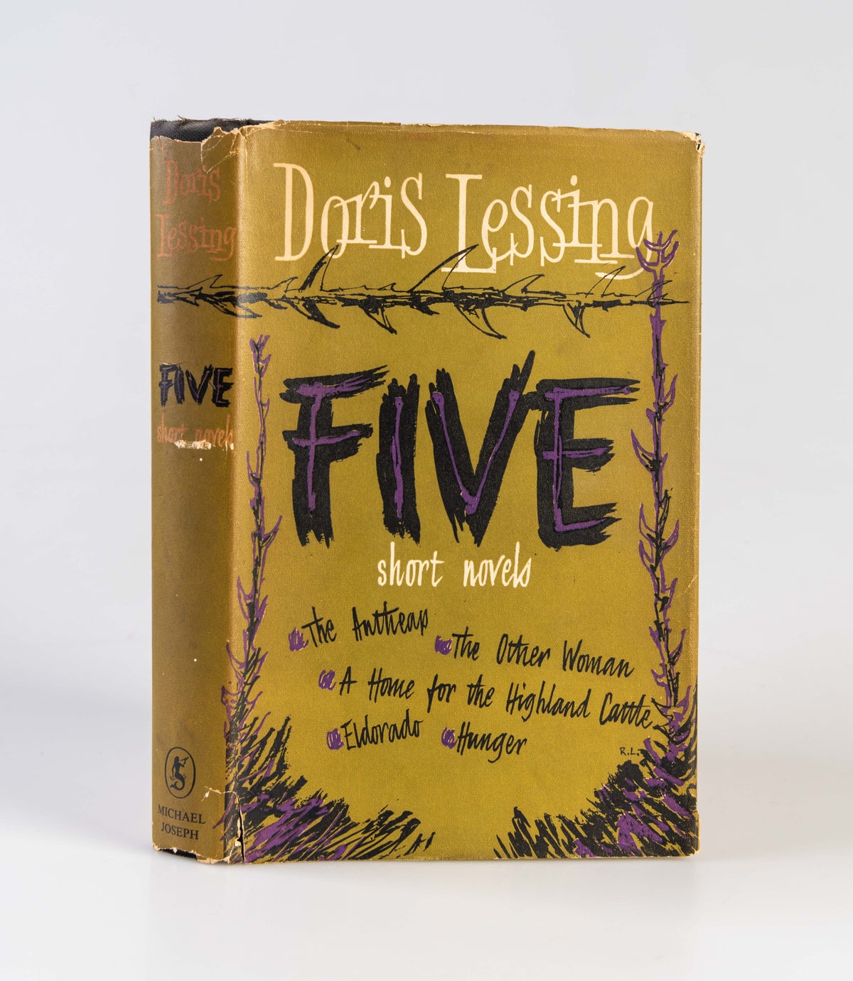 First edition of Five by Doris Lessing, with a slip of paper signed and dated by the author
