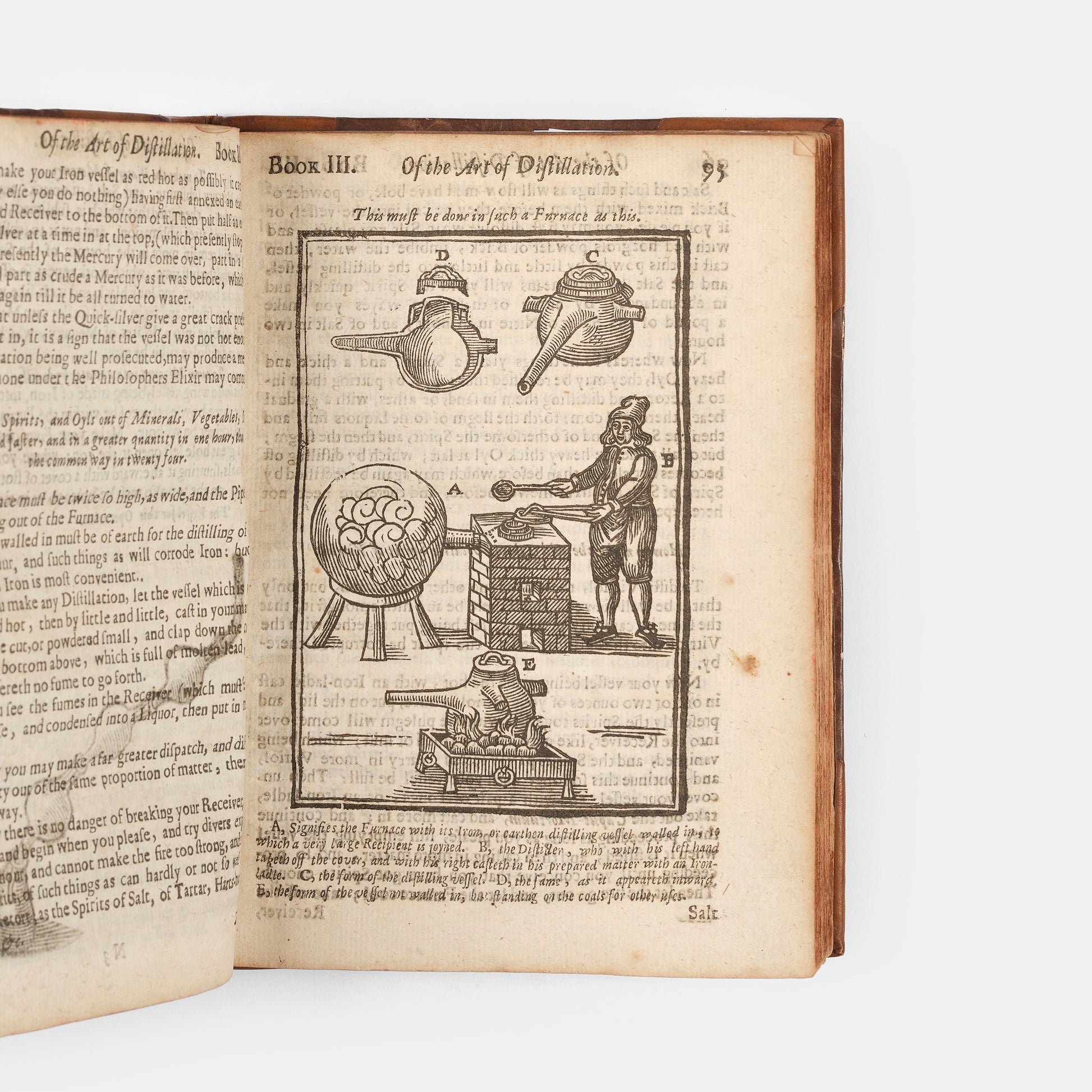 The enlarged third edition of physician John French's work on the distillation of pharmaceuticals, The Art of Distillation, with numerous woodcut illustrations, 1664.