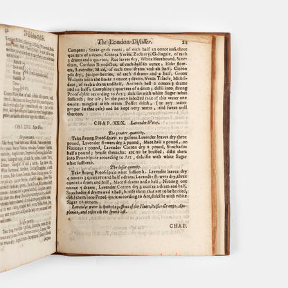 The enlarged third edition of physician John French's work on the distillation of pharmaceuticals, The Art of Distillation, with numerous woodcut illustrations, 1664.