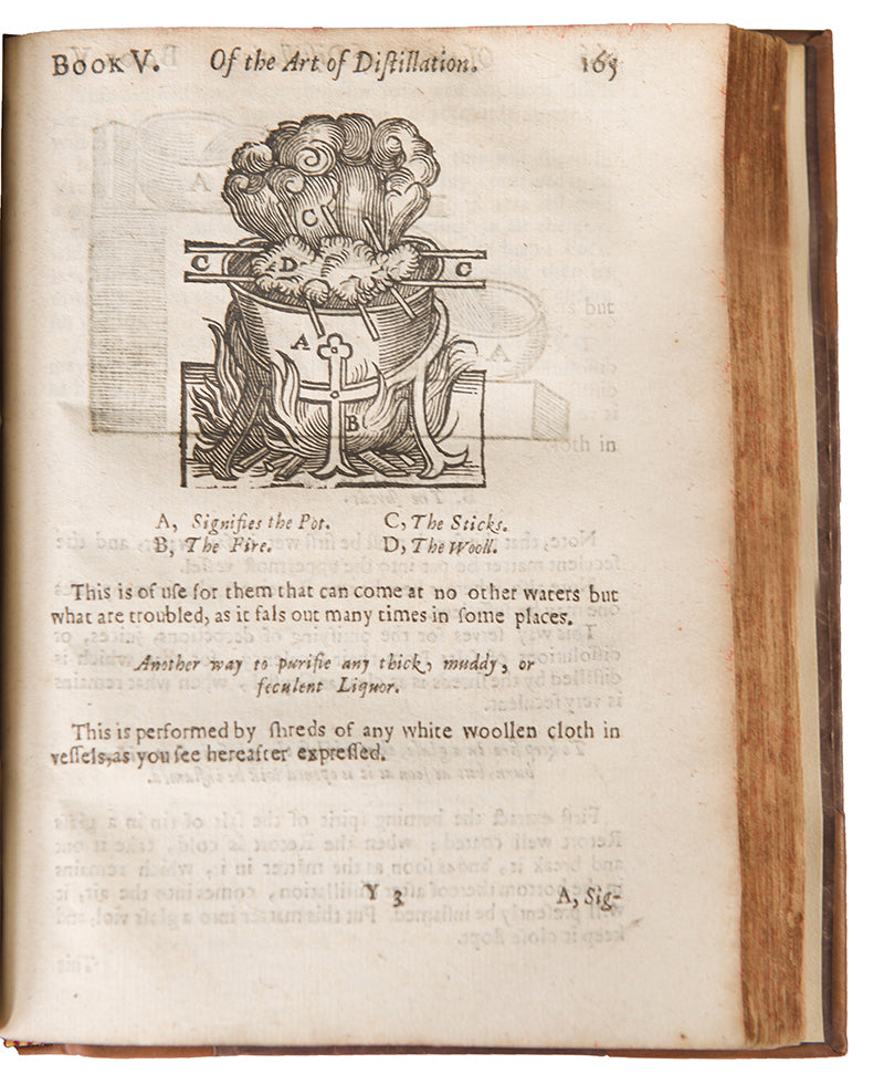 The enlarged third edition of physician John French's work on the distillation of pharmaceuticals, The Art of Distillation, with numerous woodcut illustrations, 1664.