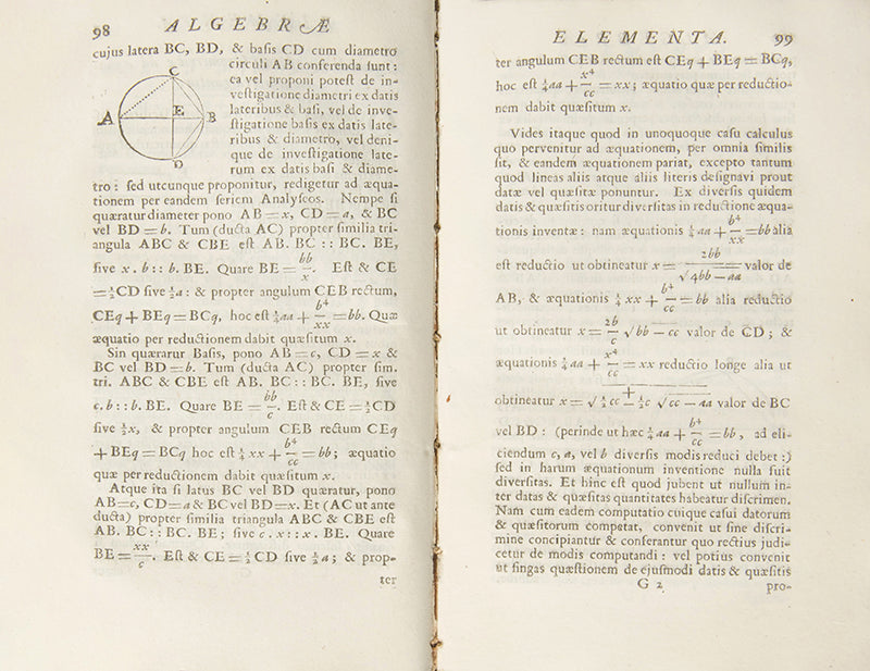 The first edition of Arithmetica Universalis, Isaac Newton's most read and republished mathematical work, edited by William Whiston and published in 1707.