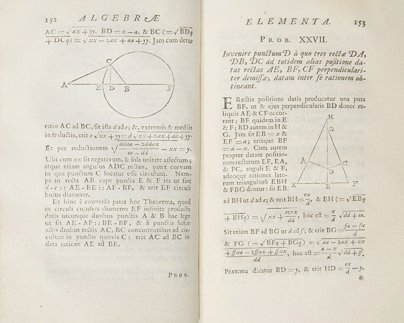 The first edition of Arithmetica Universalis, Isaac Newton's most read and republished mathematical work, edited by William Whiston and published in 1707.