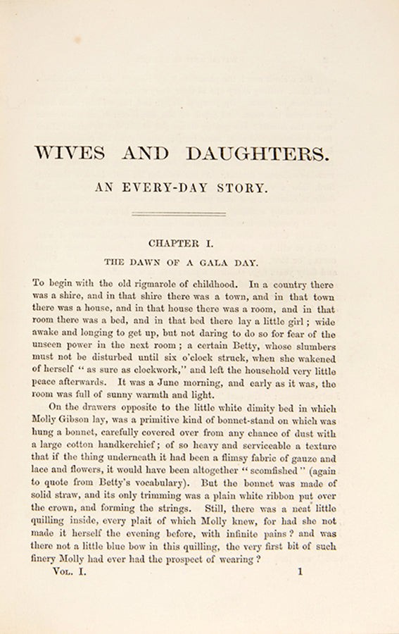 First edition of Wives and Daughters by Elizabeth Gaskell, the story of Molly Gibson and her love for Roger Hamley, the last chapter completed by Frederick Greenwood