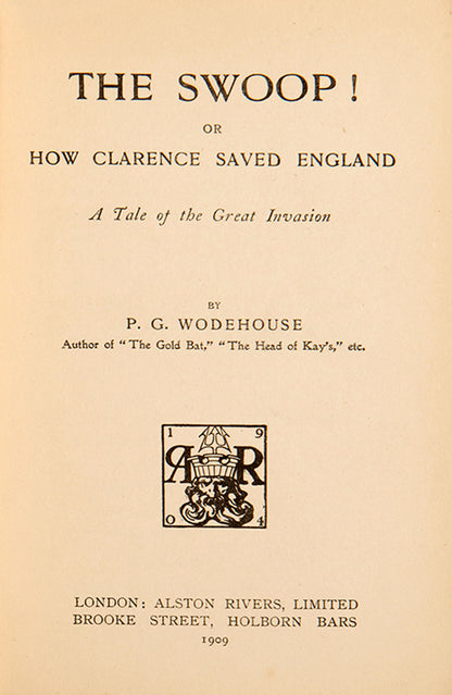First edition of The Swoop by P.G. Wodehouse, inscribed by the author to Philip Norman.