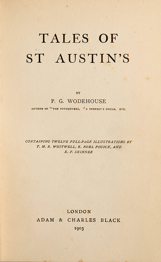 First edition of Tales of Saint Austin's by P.G. Wodehouse, with The Captain magazine prize plate.