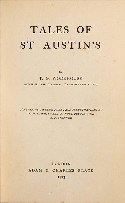 First edition of Tales of Saint Austin's by P.G. Wodehouse, with The Captain magazine prize plate.