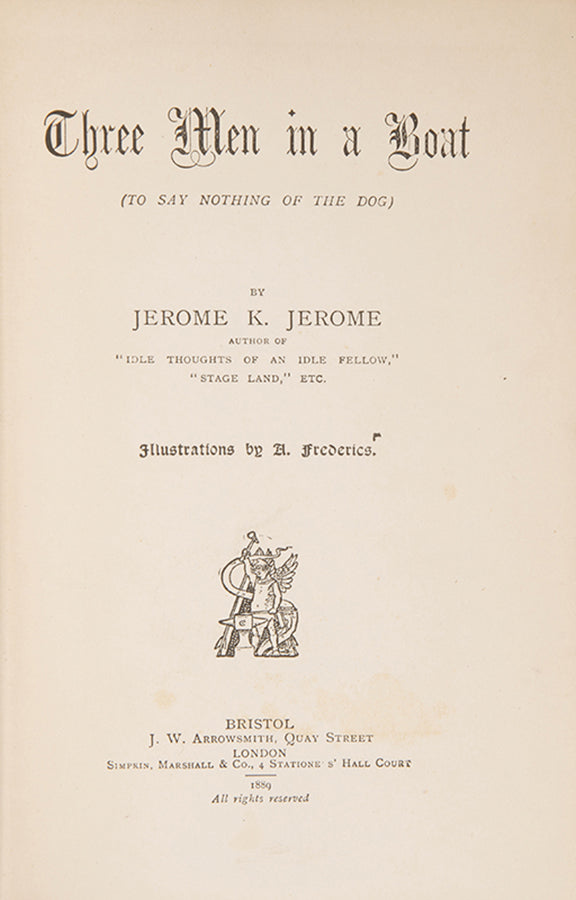 First edition, first printing of Three Men in a Boat by Jerome K. Jerome, with the author's clipped signature.