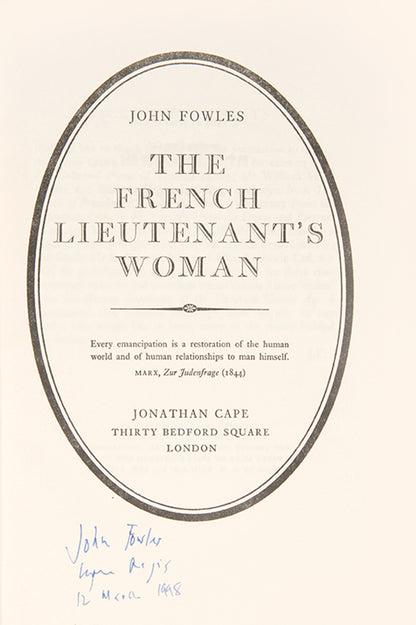First edition of The French Lieutenant's Woman by John Fowles, inscribed by the author