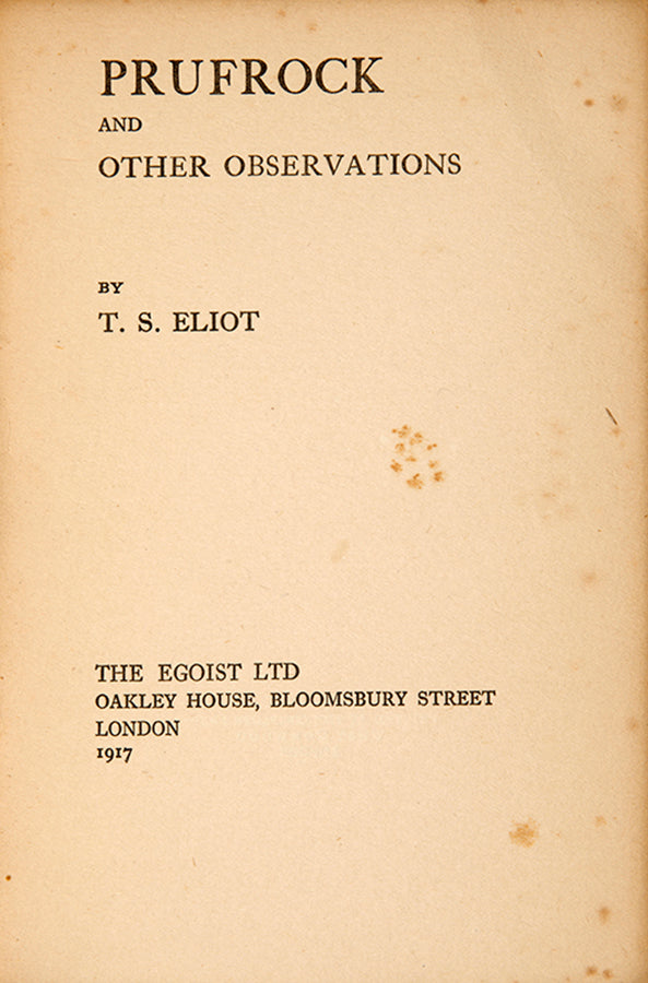 First edition of Prufrock by T.S. Eliot, Fanny Wadsworth's copy.