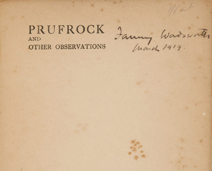First edition of Prufrock by T.S. Eliot, Fanny Wadsworth's copy.