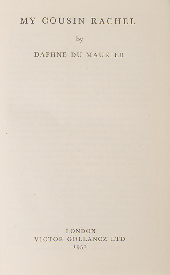 A first edition of My Cousin Rachel by Daphne Du Maurier, a Gothic cliff-hanger of a tale steeped in mystery and intrigue about the eponymous widow, Rachel
